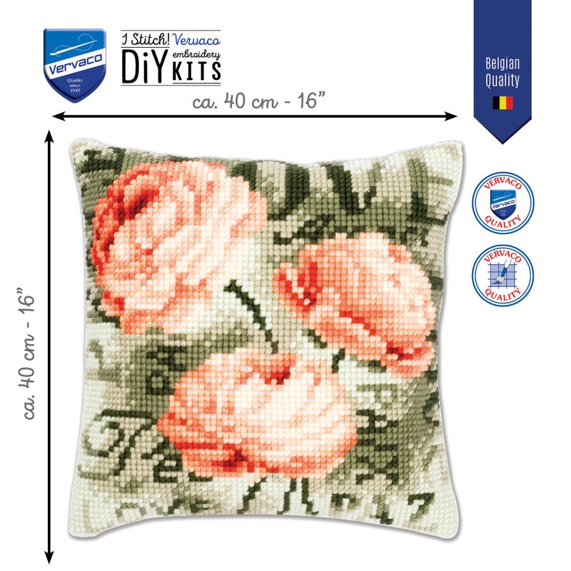 Vervaco Peonies Cross Stitch Cushion - Image 3